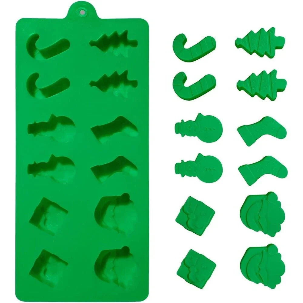 Christmas Silicone Molds Xmas Red Green Candy cake Mold Santa Xmas tree 6 pack